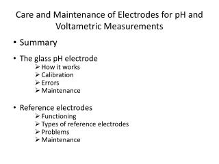 Care and Maintenance of Electrodes for pH and Voltametric Measurements
