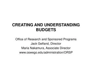 CREATING AND UNDERSTANDING BUDGETS