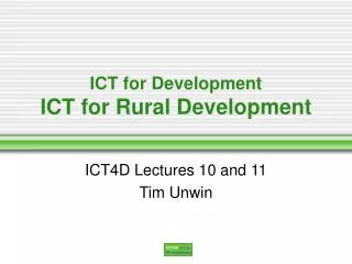 ICT for Development ICT for Rural Development