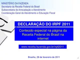 Conteúdo especial na página da Receita Federal do Brasil na internet