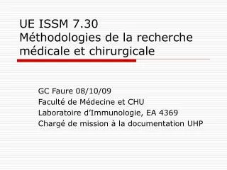 UE ISSM 7.30 Méthodologies de la recherche médicale et chirurgicale