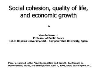 Social cohesion, quality of life, and economic growth