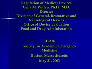 RHAIR Society for Academic Emergency Medicine Boston, Massachusetts May 31, 2003