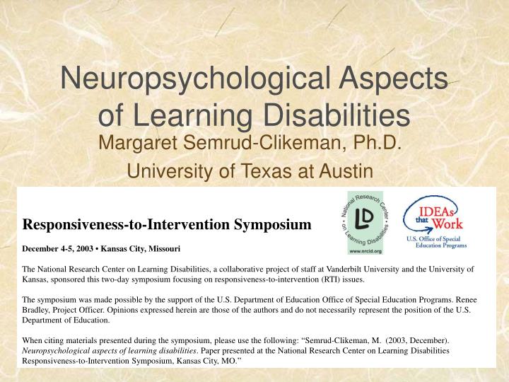 neuropsychological aspects of learning disabilities