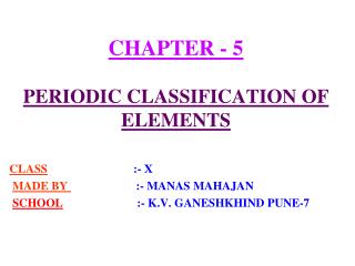 CHAPTER - 5 PERIODIC CLASSIFICATION OF ELEMENTS