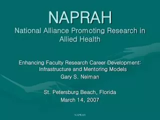 NAPRAH National Alliance Promoting Research in Allied Health