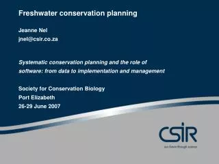 Freshwater conservation planning