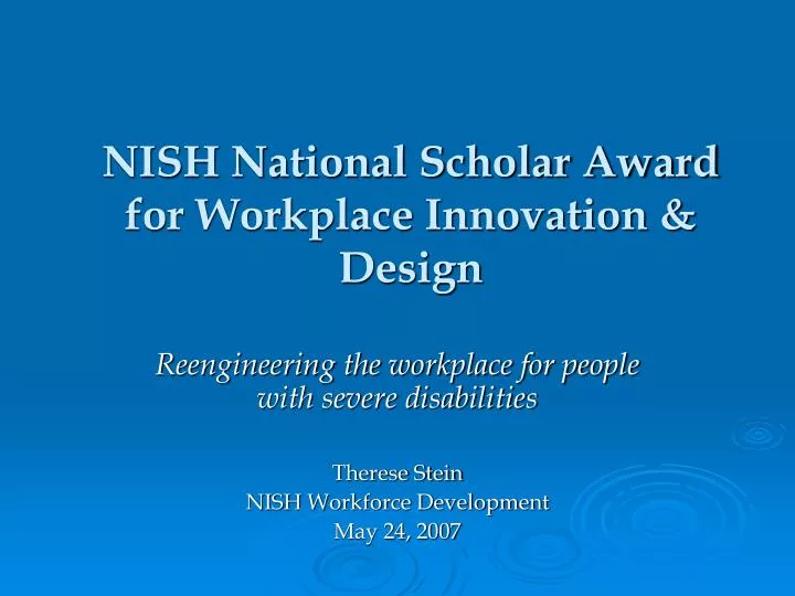 nish national scholar award for workplace innovation design