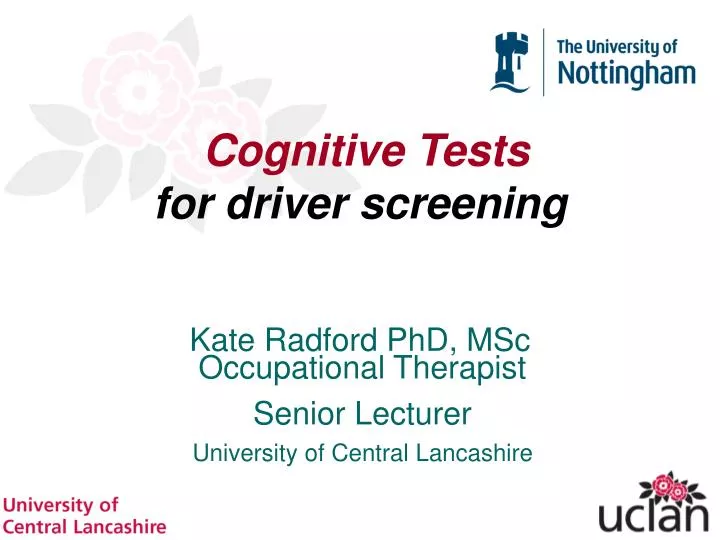 cognitive tests for driver screening kate radford phd msc