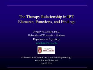 The Therapy Relationship in IPT: Elements, Functions, and Findings