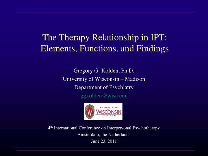 the therapy relationship in ipt elements functions and findings