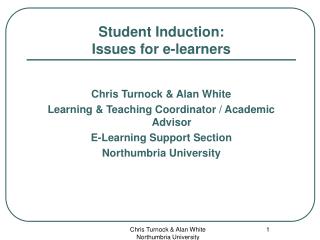 Student Induction: Issues for e-learners