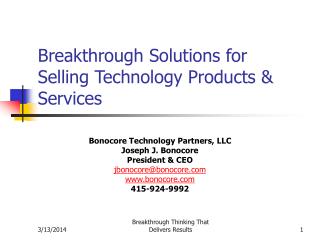 Breakthrough Solutions for Selling Technology Products &amp; Services