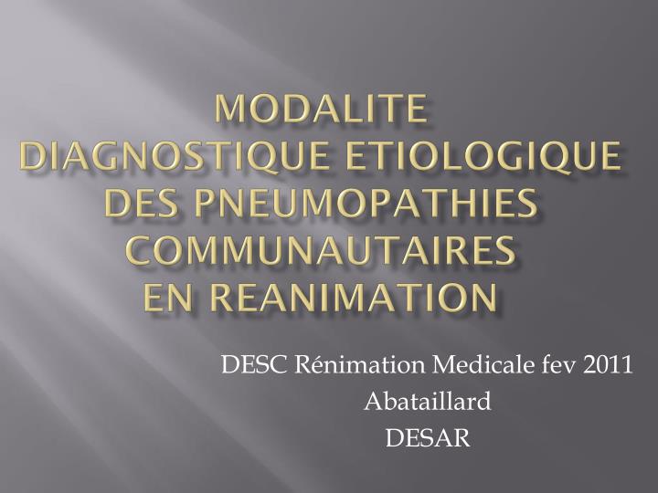modalite diagnostique etiologique des pneumopathies communautaires en reanimation