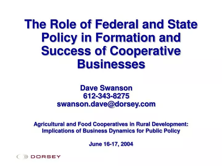 the role of federal and state policy in formation and success of cooperative businesses