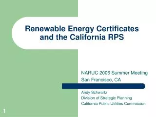 Renewable Energy Certificates and the California RPS