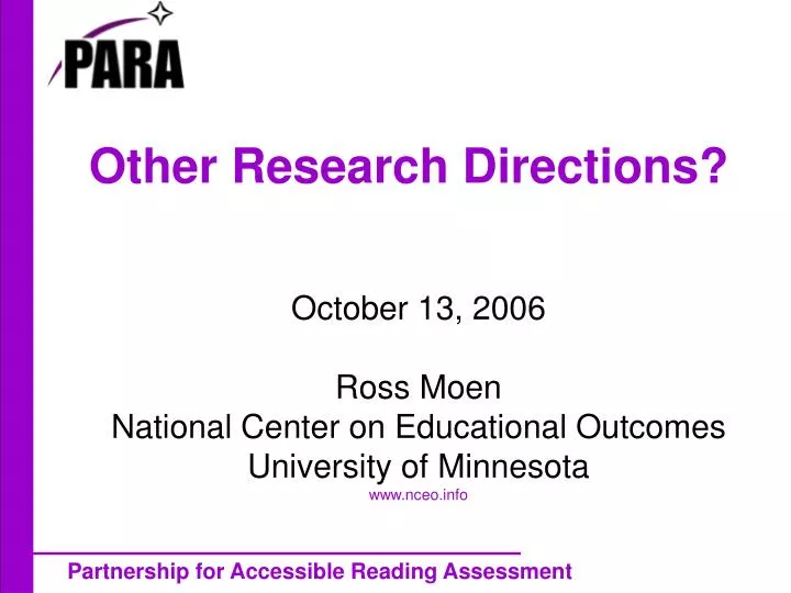 other research directions
