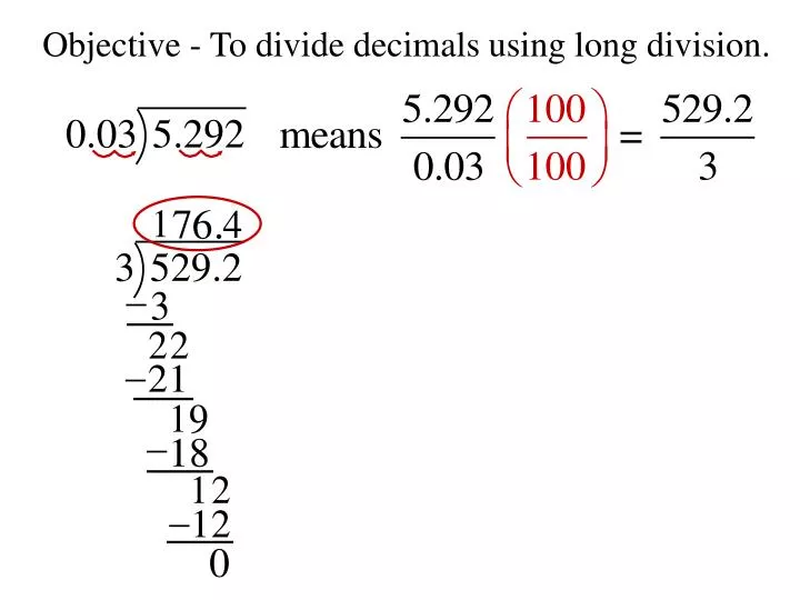 objective to divide decimals using long division