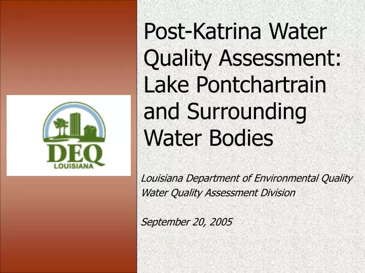 post katrina water quality assessment lake pontchartrain and surrounding water bodies
