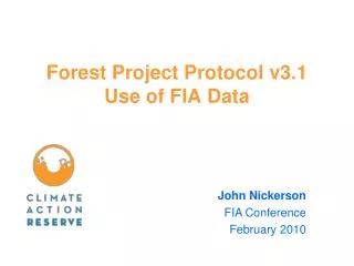 Forest Project Protocol v3.1 Use of FIA Data