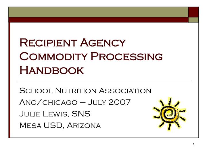 recipient agency commodity processing handbook