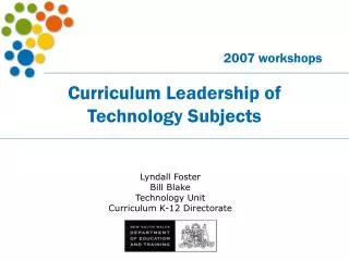 Curriculum Leadership of Technology Subjects