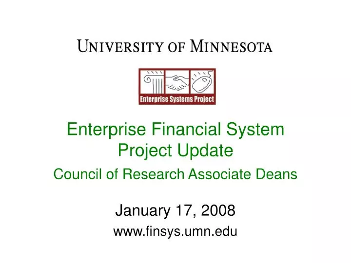 enterprise financial system project update council of research associate deans