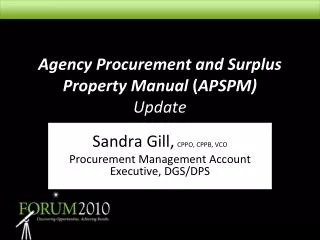 Agency Procurement and Surplus Property Manual ( APSPM) Update