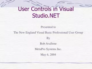 User Controls in Visual Studio.NET