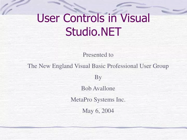 user controls in visual studio net