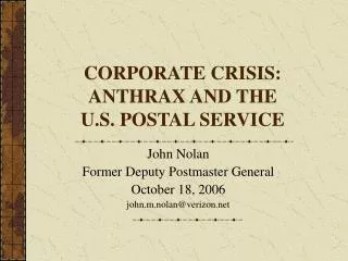 CORPORATE CRISIS: ANTHRAX AND THE U.S. POSTAL SERVICE
