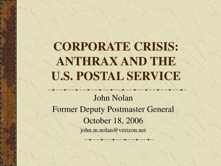 corporate crisis anthrax and the u s postal service