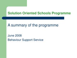 Solution Oriented Schools Programme