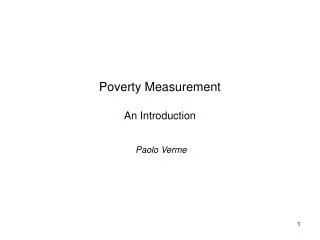 Poverty Measurement An Introduction