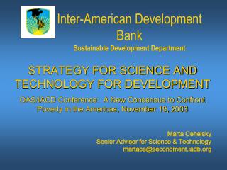Inter-American Development Bank Sustainable Development Department