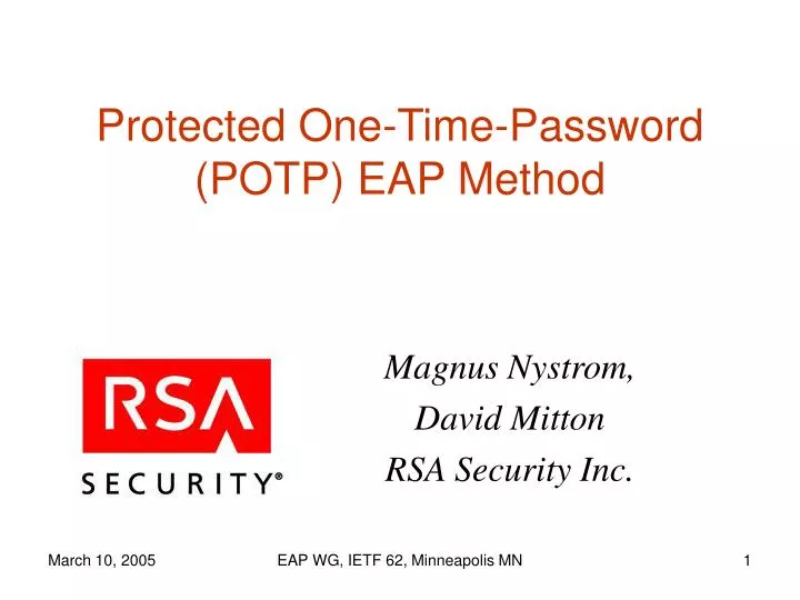 protected one time password potp eap method