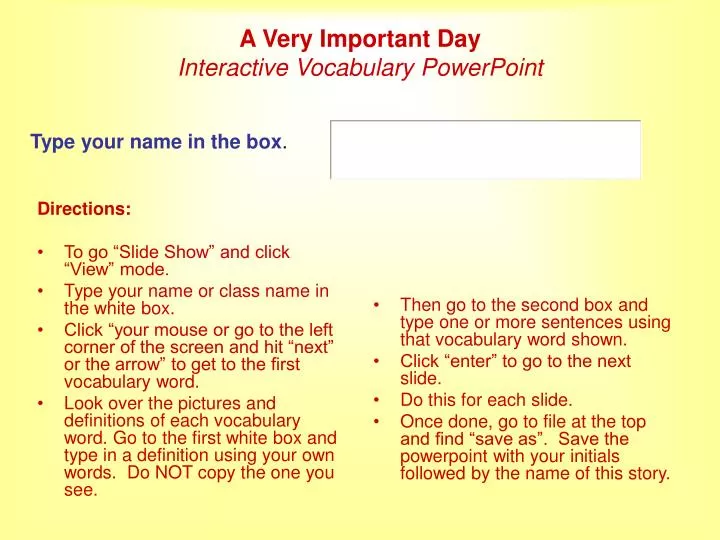 a very important day interactive vocabulary powerpoint