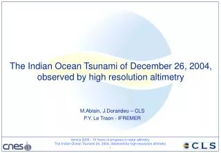 The Indian Ocean Tsunami of December 26, 2004, observed by high resolution altimetry