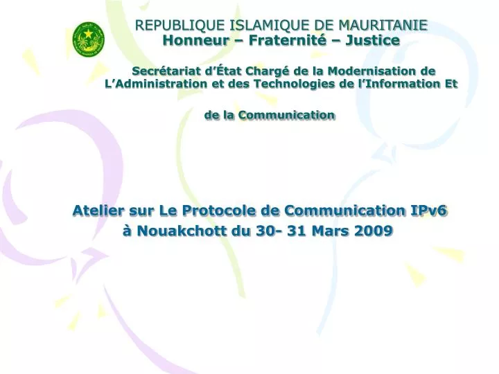 atelier sur le protocole de communication ipv6 nouakchott du 30 31 mars 2009