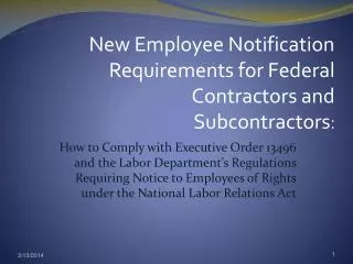 How to Comply with Executive Order 13496 and the Labor Department’s Regulations Requiring Notice to Employees of Rights