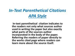 In-Text Parenthetical Citations APA Style