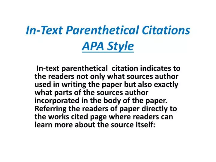 in text parenthetical citations apa style