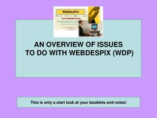 AN OVERVIEW OF ISSUES TO DO WITH WEBDESPIX (WDP)