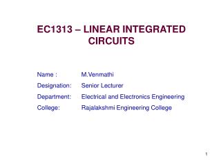 EC1313 – LINEAR INTEGRATED CIRCUITS