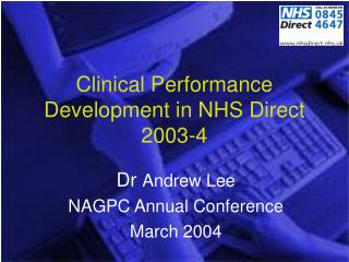 Clinical Performance Development in NHS Direct 2003-4