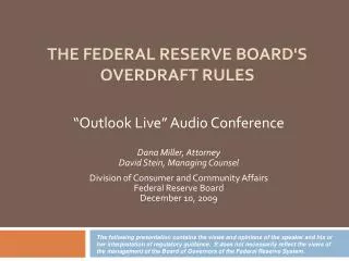 The Federal Reserve Board's Overdraft rules