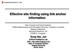 Effective site finding using link anchor information