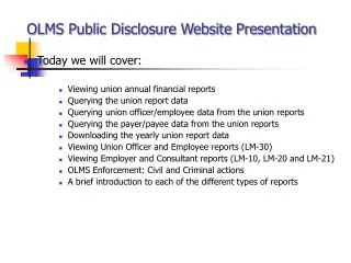 OLMS Public Disclosure Website Presentation