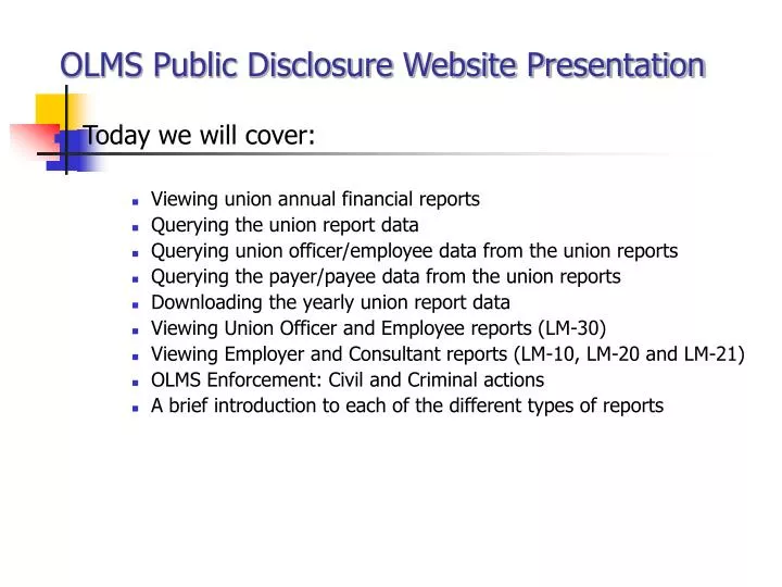 olms public disclosure website presentation