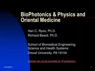 BioPhotonics &amp; Physics and Oriental Medicine